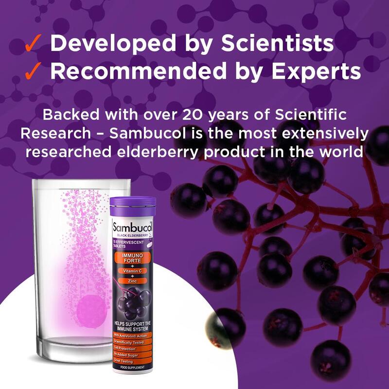 Sambucol vitamin c effervescent tablets, Zinc, Black Elderberry - 15 Tablets